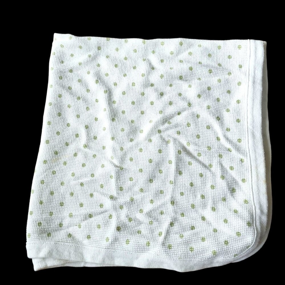Parent's Choice White Green Polka Dot Baby Blanket Thermal Waffle‎ Weave 26x28